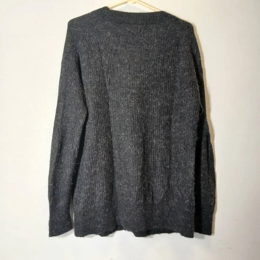 Everlane womens medium fine alpaca wool sweater cardigan gray charcoal